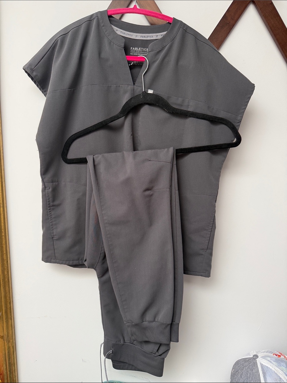 Fabletics Dark Gray Scrub Top and Jogger Pants